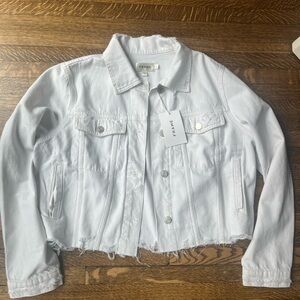 FRAME vintage denim jacket white rips. Size large. New with tags
